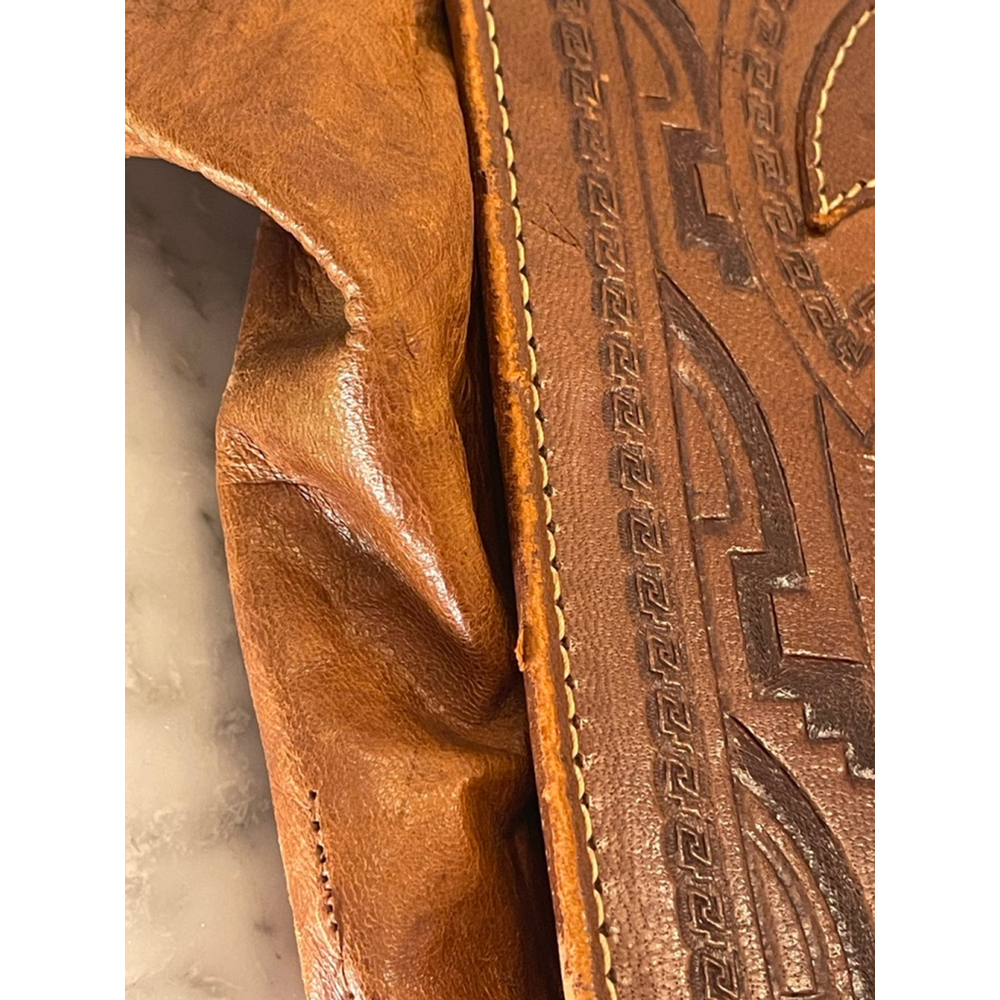 Vintage Hand Tooled Leather Briefcase Aztec Calendar Eagle Design Brown Bag - Picture 15 of 15